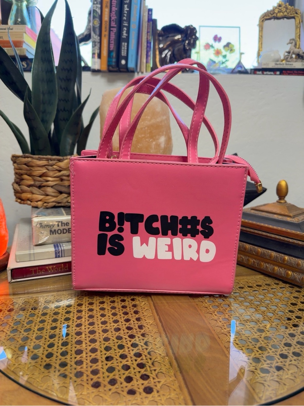 Pink B!tch#$ Is Weird Mini Tote Crossbody Bag Y2K Statement Purse